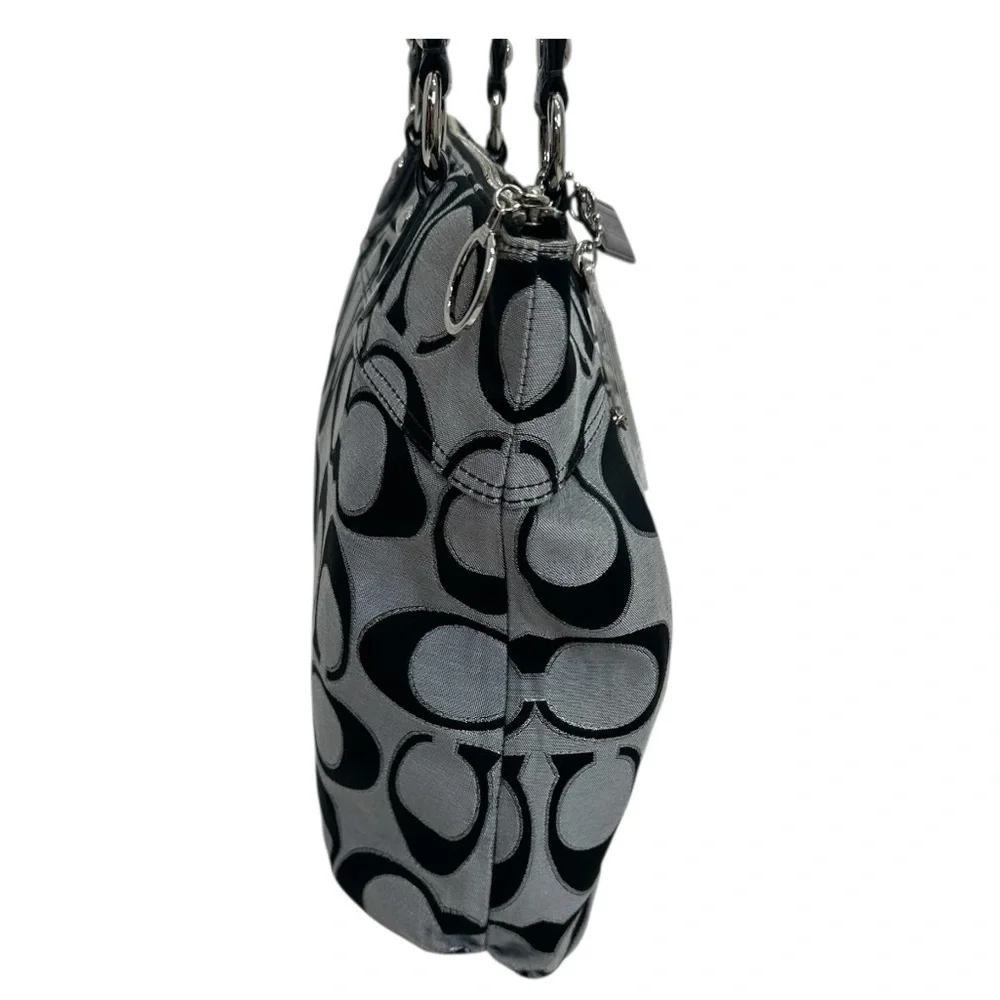 Coach Poppy Signature Glam Tote Gray Black Op Art Canvas Shoulder Bag NWOT $498